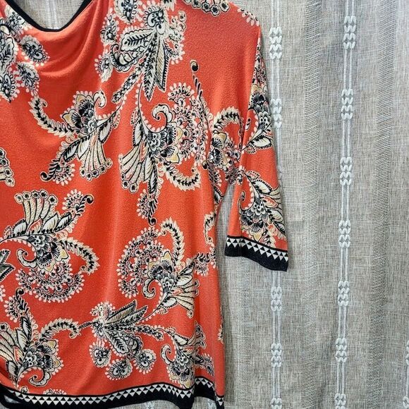Ruby Rd. Orange/Black Print Top w Beaded Neckline -1X - Picture 2 of 14